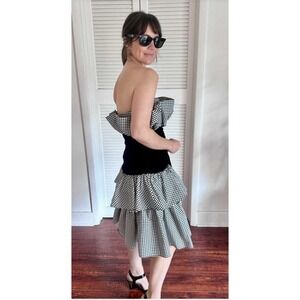 Rare Vintage 50's Style White Black Checkered Tiered Ruffle Retro Pinup Dress W8